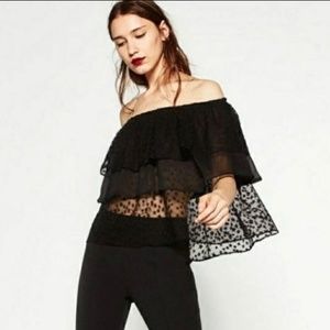 Zara Basics Sheer Ruffle Star Top